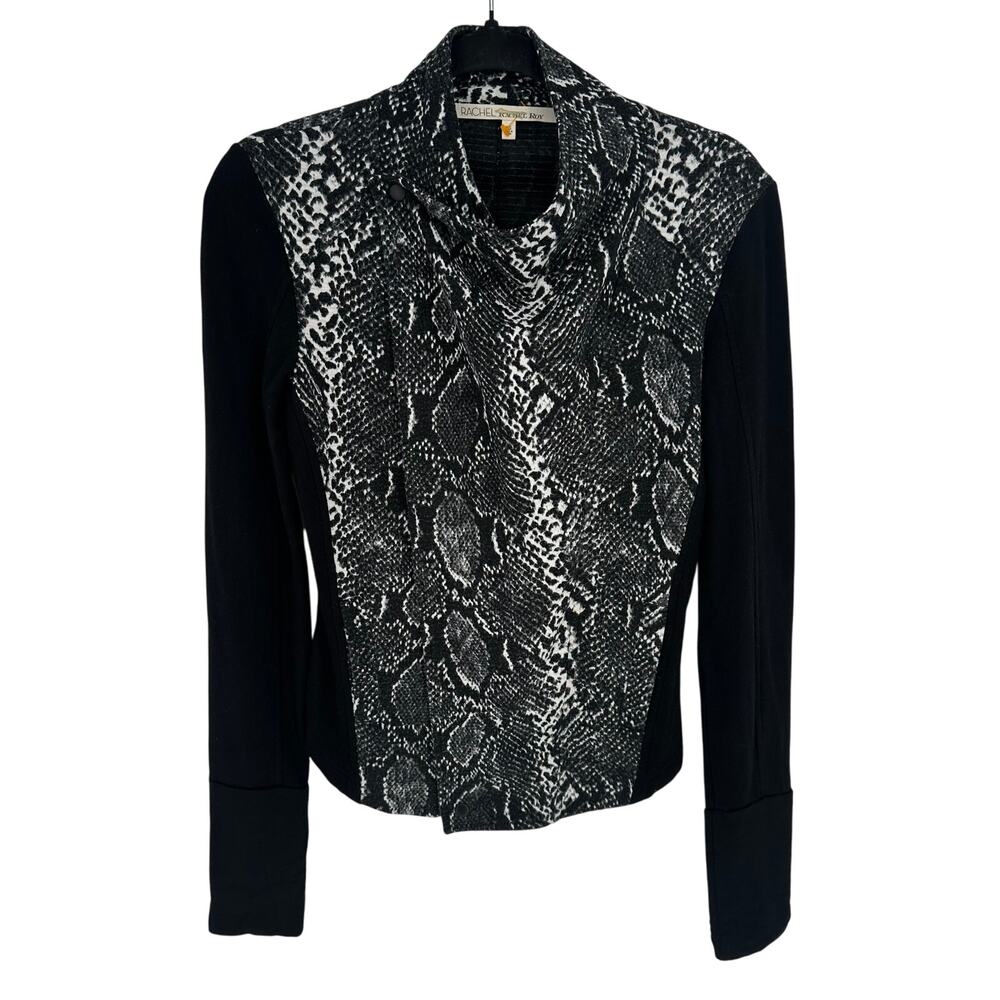 Rachel Roy Moto Jacket Animal Print Black White Stretch Winter Streetwear XS